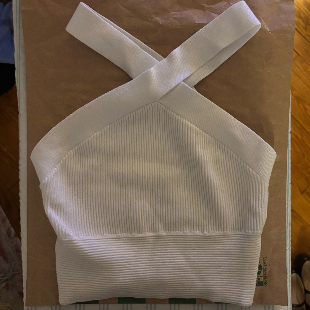 Abercrombie & Fitch White Ribbed Cross-Back Women's Crop Top, Size Medium